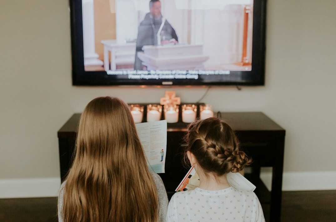 family watching tv